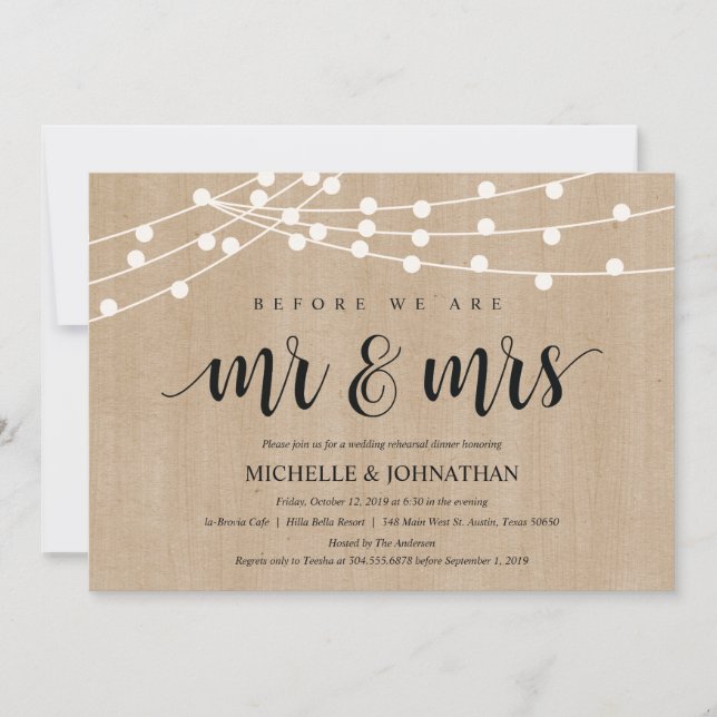 Invitación La cena rústica del ensayo de las luces de la (Anverso)