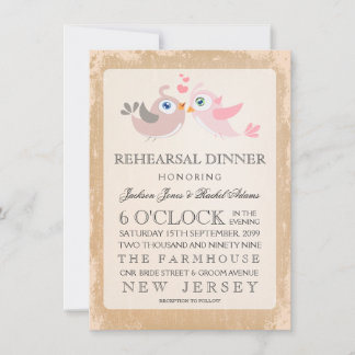 Invitación La cena rústica del ensayo de los pájaros del amor