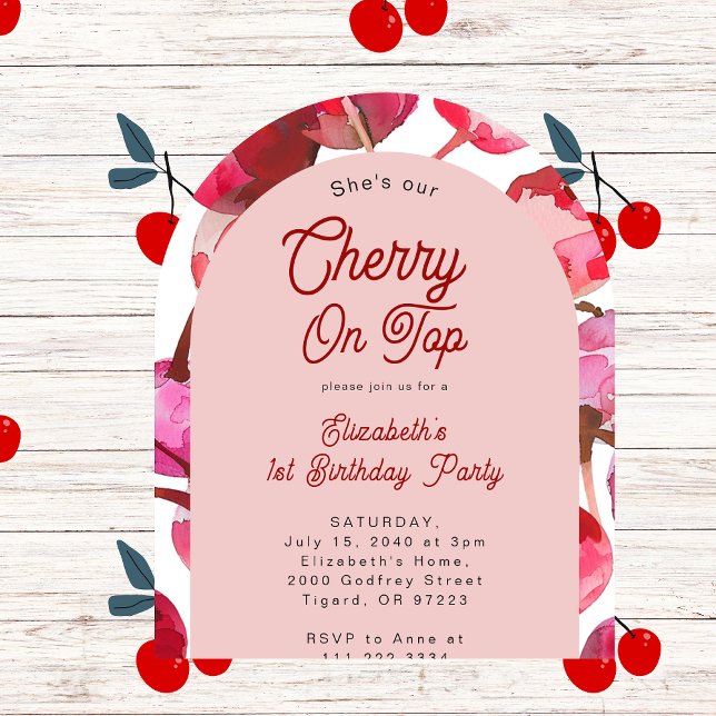 Invitación La cereza acuarela sobre el primer arco de cumplea (Subido por el creador)