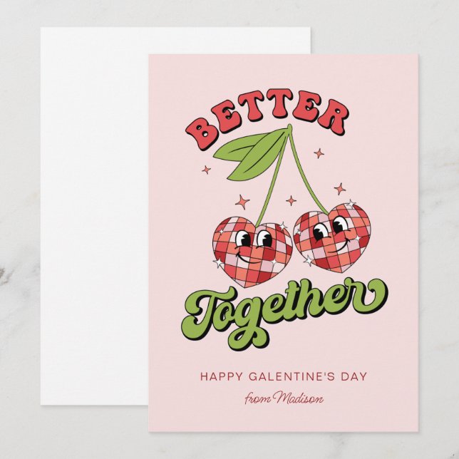 Invitación La cereza de San Valentín Disco mejor juntos (Anverso / Reverso)