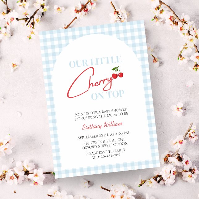 Invitación La cereza en el Baby Shower más moderno (Our Little Cherry on Too Baby Shower Invitation )