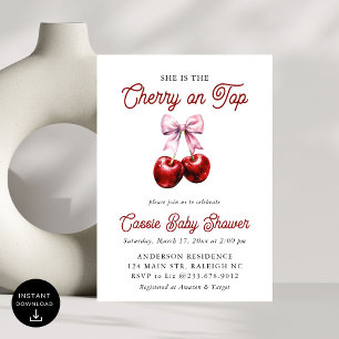Invitación La cereza moderna sobre el Baby Shower de la cerez