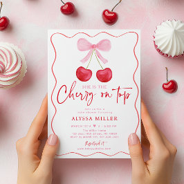 Invitación La cereza rosada de vaca en Baby Shower superior