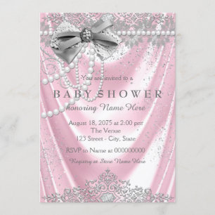 Invitación La chica rosada de Satin Pearl Baby Shower