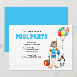 Invitación La chica y la fiesta en la piscina del pingüino