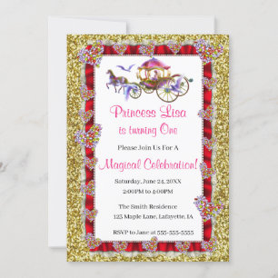 Invitación La cinta roja Purpurina de oro de la princesa real