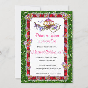 Invitación La cinta roja Purpurina verde de la princesa real