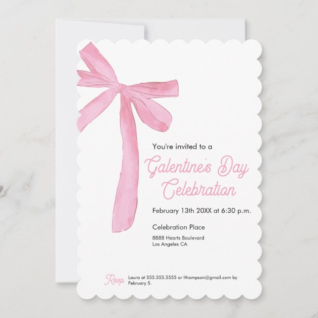 Invitación La cinta rosa dobla el día de Galentine (Anverso)