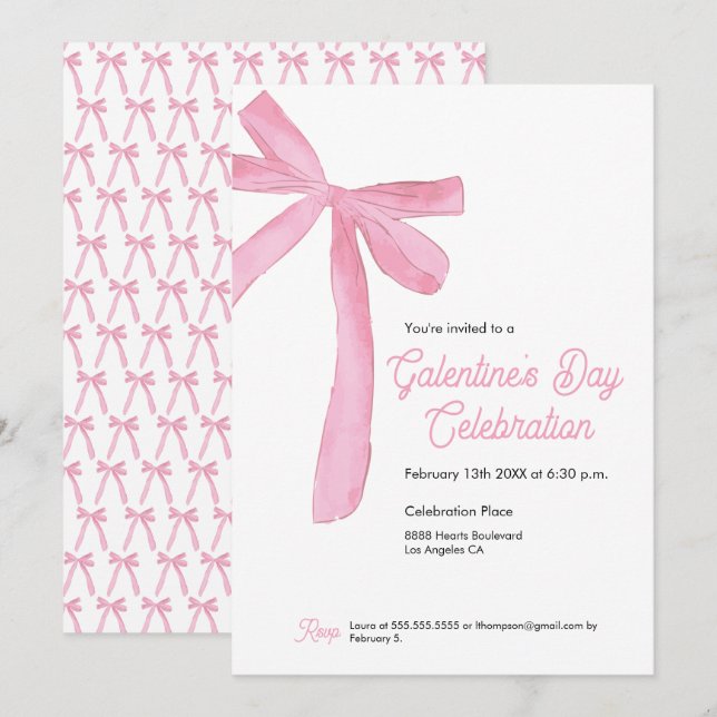 Invitación La cinta rosa dobla el día de Galentine moderno (Anverso / Reverso)
