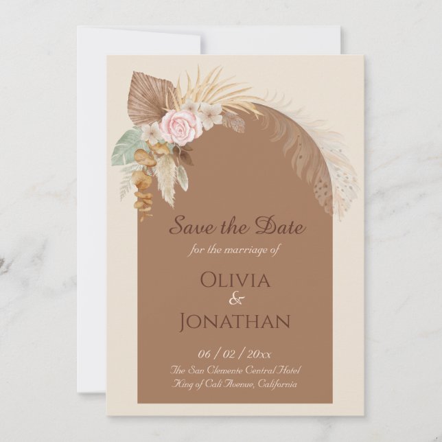 Invitación La Clase Moderna Boho Rustic Beige Brown Salva La  (Anverso)