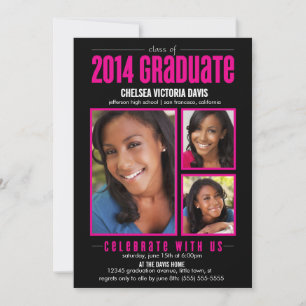 Invitación La clase rosada negra de la foto graduada 2014