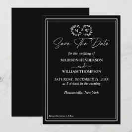 Invitación La clásica boda blanca y negra salva la fecha