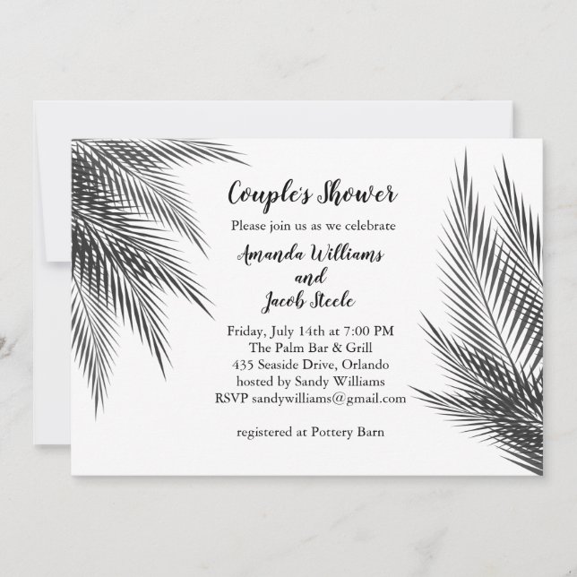 Invitación La clásica palma negra y blanca deja la ducha de l (Anverso)
