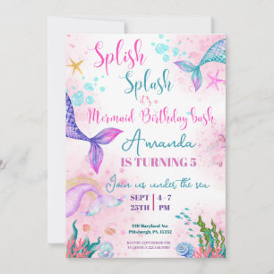 Invitación La cola de la sirena acuarela Cumpleaños Under the