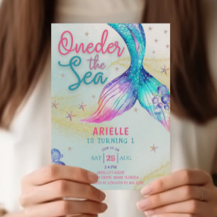 Invitación La cola de la sirena en el mar, primer cumpleaños