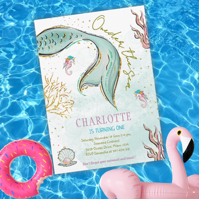 Invitación La cola de la sirena Purpurina de la menta en el m (Subido por el creador)