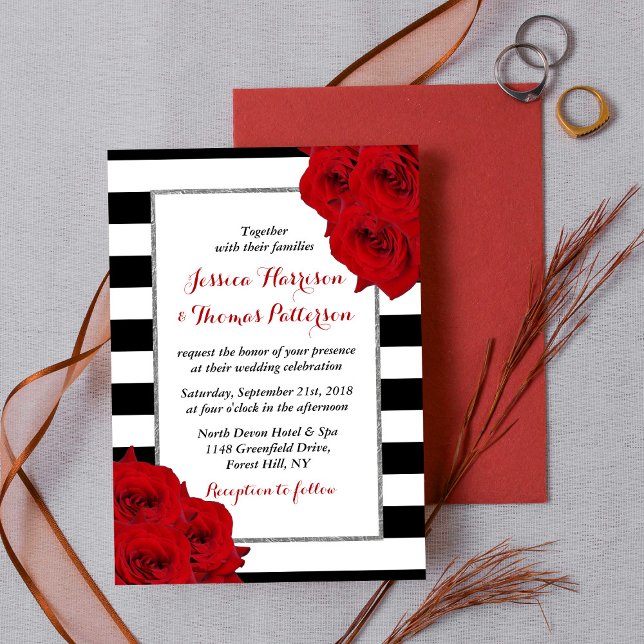 Invitación La Colección de Boda Chic Modern Luxe - Rosas Roja (Subido por el creador)