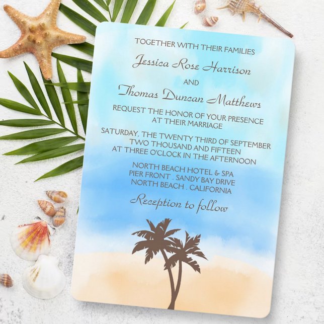 Invitación La colección de bodas acuarelas en la playa (Subido por el creador)