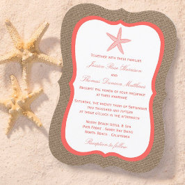 Invitación La colección de bodas Coral Starfish Burlap Beach