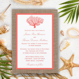 Invitación La Colección De Bodas De Coral En Burlap Boho Beac