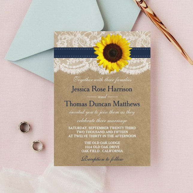 Invitación La colección de Bodas de girasol Kraft rústico (Subido por el creador)