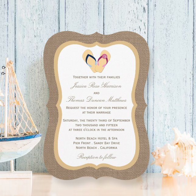 Invitación La colección de Bodas Flip-Flop Sand Beach Burlap (Subido por el creador)