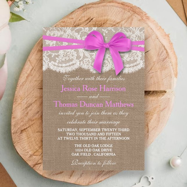 Invitación La colección de Bodas Rustic Pink Bow (Subido por el creador)