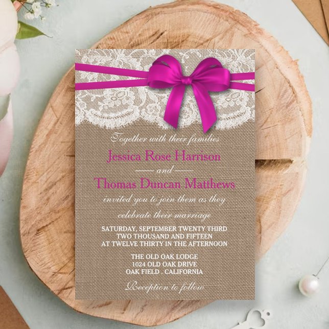 Invitación La colección de Bodas Rustic Pink Bow (Subido por el creador)