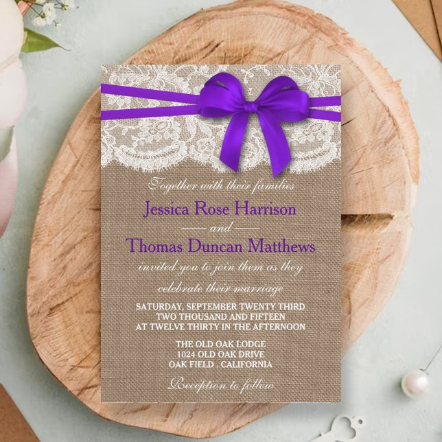 Invitación La colección de Bodas Rustic Purple Bow (Subido por el creador)
