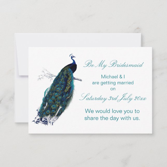 Invitación La colección Peacock Be My Bridesmaid (Anverso)