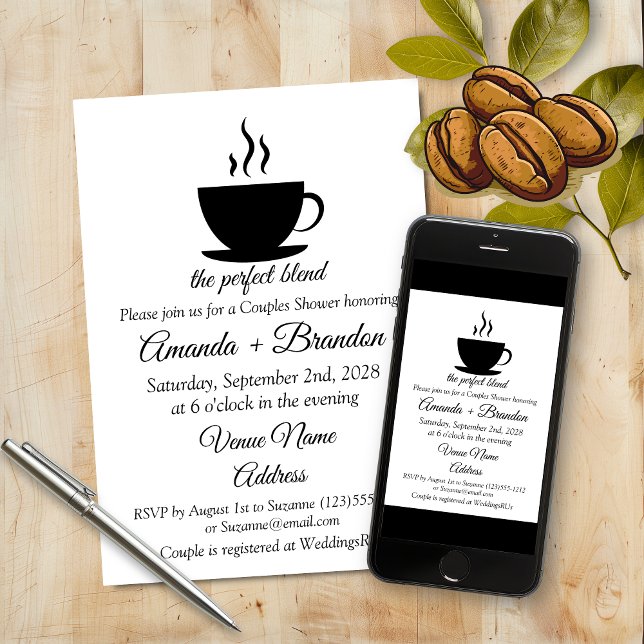Invitación La Combinación Perfecta de Café Desayuno Nupcial (The Perfect Blend Coffee Couples Bridal Shower Invitation
)