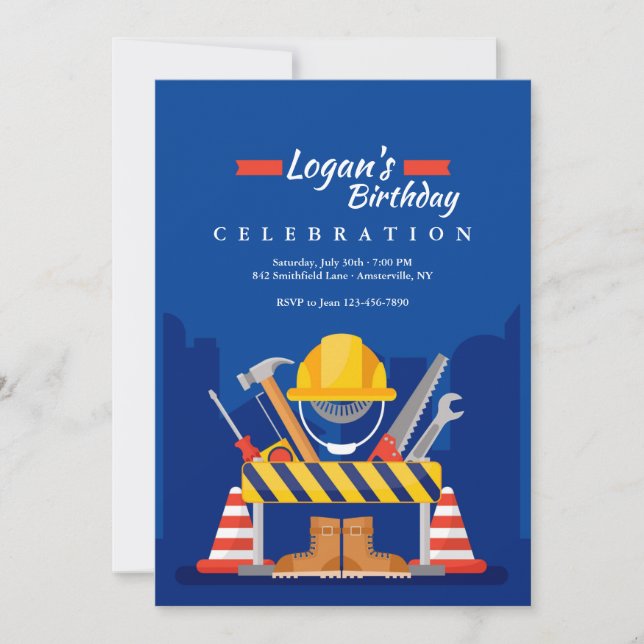 Invitación La construcción es mi cumpleaños de juego (Anverso)