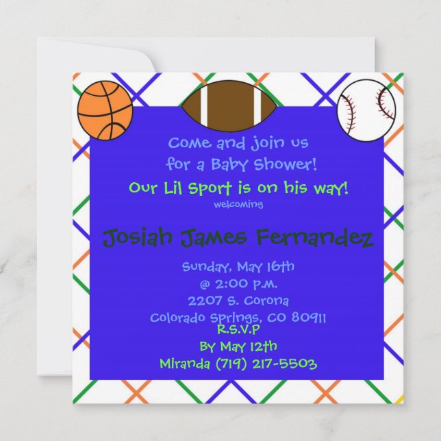 Invitación la copia sports4, viene unirse a nos para un bebé (Anverso)