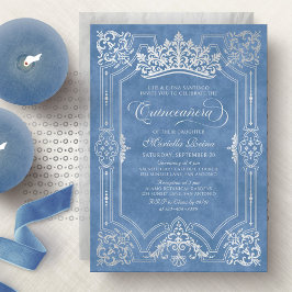 Invitación La Corona Azul Tiara Elegante Quinceanera