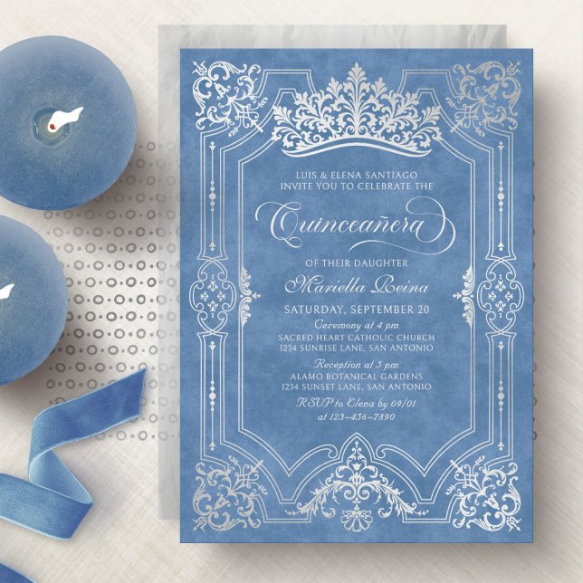 Invitación La Corona Azul Tiara Elegante Quinceanera (Subido por el creador)