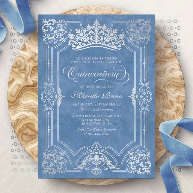 Invitación La Corona Azul Tiara Elegante Quinceanera (Subido por el creador)
