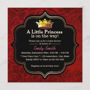 Invitación La corona de terciopelo rojo real de Baby Shower