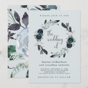 Invitación La corona floral de la marina de Boho en gris   Bo