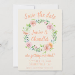 Invitación La corona floral pastel salva la fecha