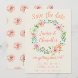 Invitación La corona floral pastel salva la fecha
