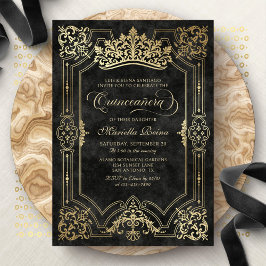 Invitación La Corona Negra Tiara Elegante Quinceanera
