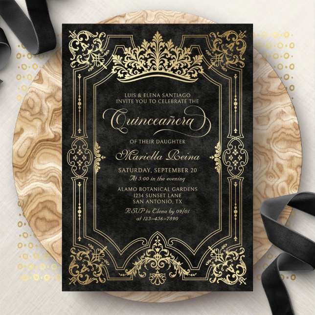 Invitación La Corona Negra Tiara Elegante Quinceanera (Subido por el creador)