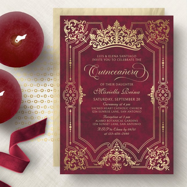 Invitación La Corona Roja Tiara Elegante Quinceanera (Subido por el creador)