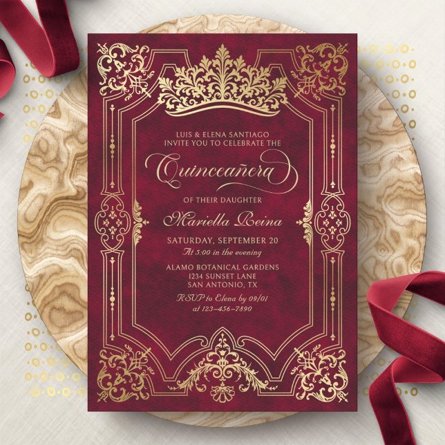 Invitación La Corona Roja Tiara Elegante Quinceanera (Subido por el creador)