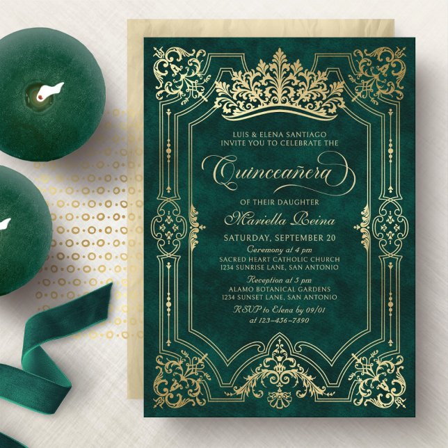 Invitación La Corona Verde Tiara Elegante Quinceanera (Subido por el creador)