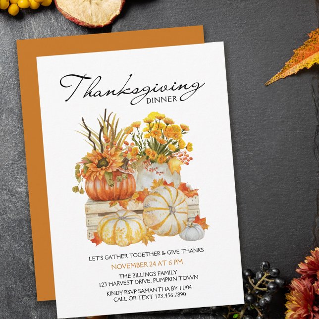 Invitación La cosecha de calabaza flor de otoño cena de Acció (Subido por el creador)