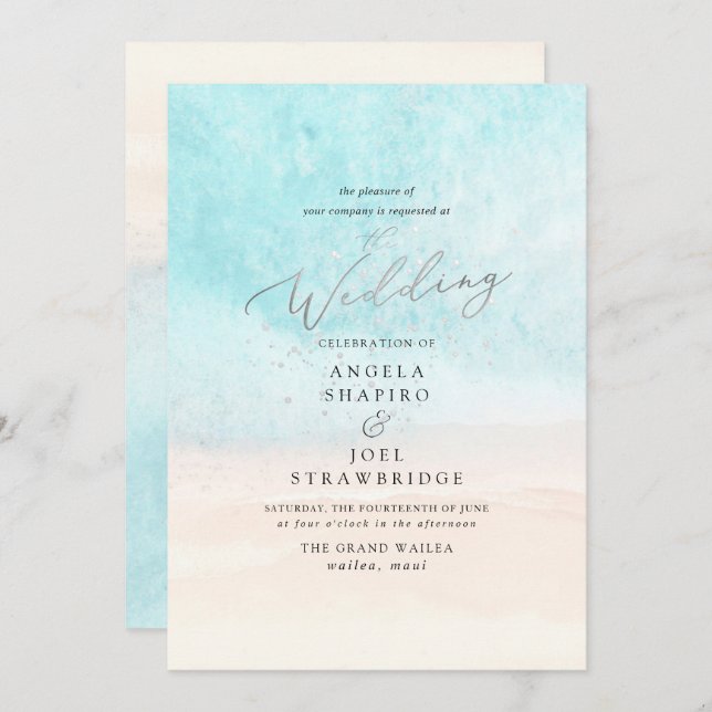 Invitación La costa azul de cristal de PixDezines, la boda de (Anverso / Reverso)