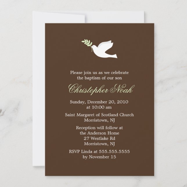 Invitación La cristalización de la pequeña paloma y el bautis (Anverso)