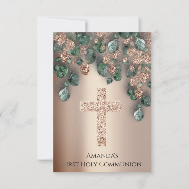 Invitación La cruz cristiana de la Santa Comunión del oro Ros (Reverso)