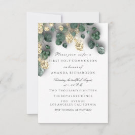 Invitación La cruz de la comunión blanca del oro verde primer